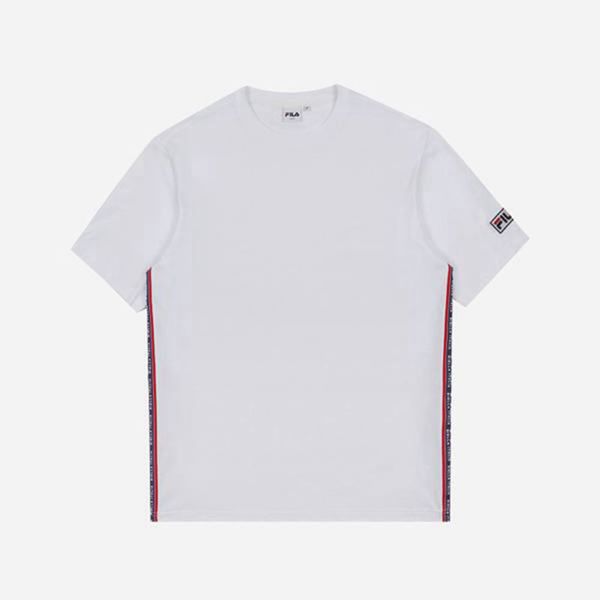 Fila Tape Logo S/S Women's T-Shirts - White,NZ 538-87194